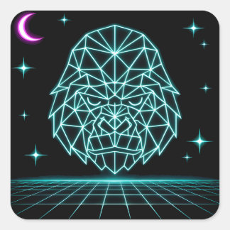 Pegatina Cuadrada Neon Gorilla Synthwave - Bestia de Poder Retro