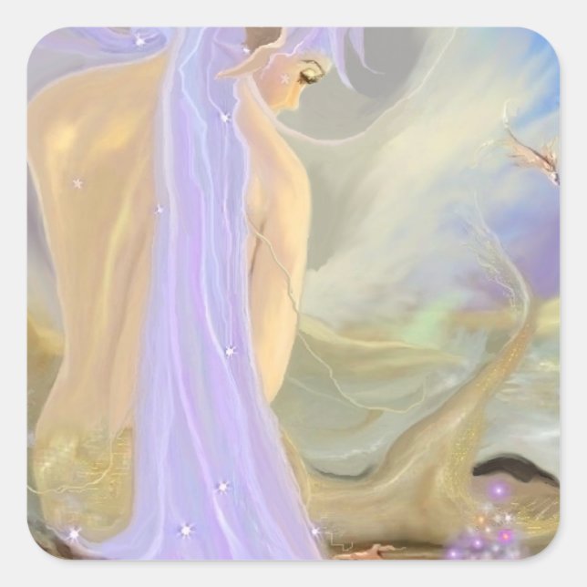 Pegatina Cuadrada Neon Haired Mermaid (Anverso)