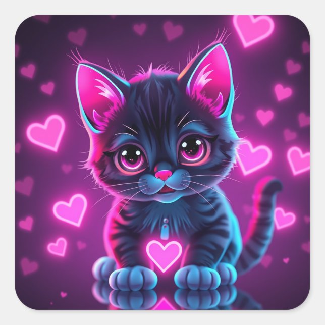 Pegatina Cuadrada Neon Heart Valentines  Square Sticker (Anverso)