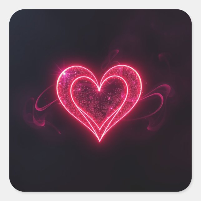 Pegatina Cuadrada Neon Heart Valentines  Square Sticker (Anverso)