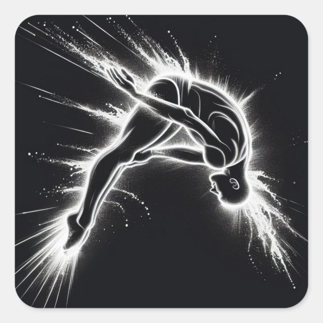 Pegatina Cuadrada Neon High Diver On Black (Anverso)