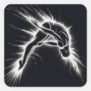 Pegatina Cuadrada Neon High Diver On Black
