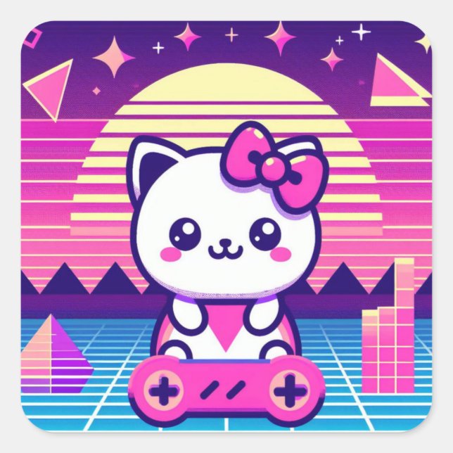 Pegatina Cuadrada Neon Kitty (Anverso)