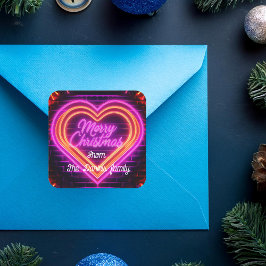 Pegatina Cuadrada Neon Merry Christmas Personalizado