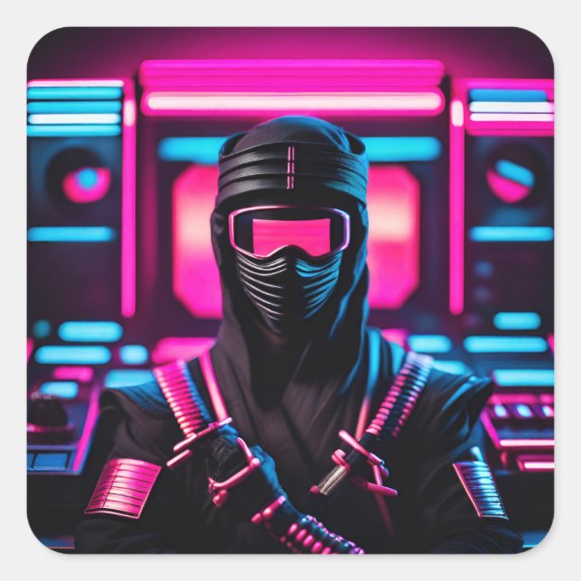 Pegatina Cuadrada neon ninja (Anverso)