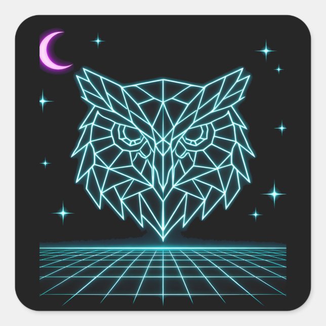 Pegatina Cuadrada Neon Owl Synthwave - Retro Night Watcher (Anverso)