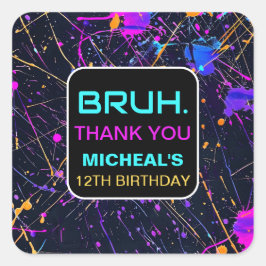 Pegatina Cuadrada Neon Paint Splatter 12th Birthday Party