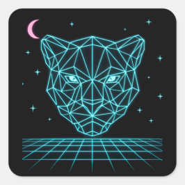 Pegatina Cuadrada Neon Panther - Synthwave Oscuro Eléctrico
