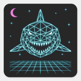 Pegatina Cuadrada Neon Shark Synthwave - Depredador del Océano Retro