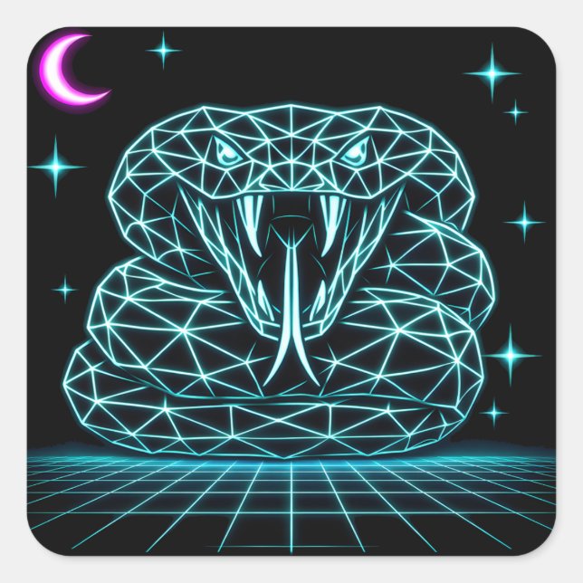 Pegatina Cuadrada Neon Snake Synthwave - Golpe de Víbora Retro (Anverso)