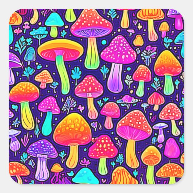 Pegatina Cuadrada Neón suave: parche para hongos Personalizados (Anverso)