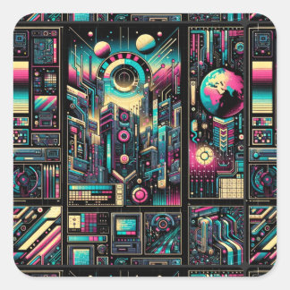 Pegatina Cuadrada Neon Tech Odyssey