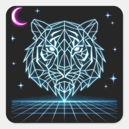Pegatina Cuadrada Neon Tiger Synthwave – Electric Striker Retro