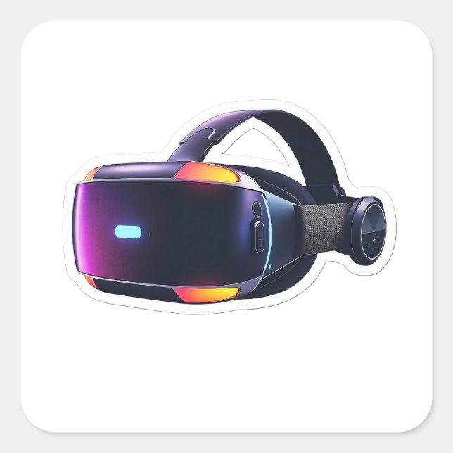 Pegatina Cuadrada Neon Virtual Reality VR Headset Gaming Sticker (Anverso)