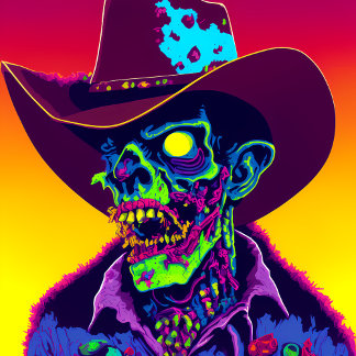 Pegatina Cuadrada Neon Zombie Cowboy