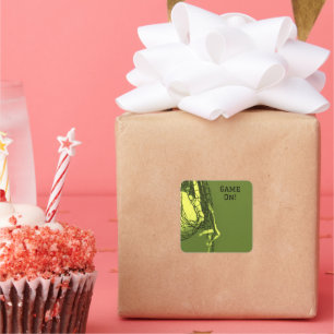 Pegatina Cuadrada Neto amarillo y voleibol de cumpleaños