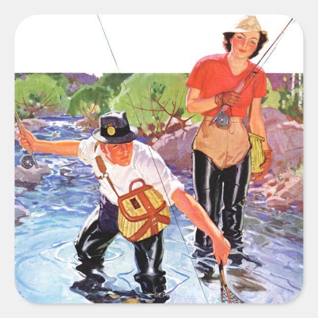 Pegatina Cuadrada Netting A Fish de R.J. Cavaliere (Anverso)