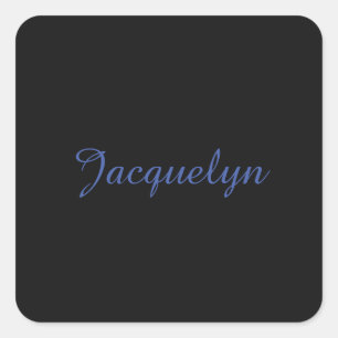Pegatina Cuadrada Neutral Black & Blue Plain Elegant Nombre propio m