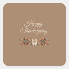 Pegatina Cuadrada Neutral “Happy Thanksgiving” Fall Leaf Sticker