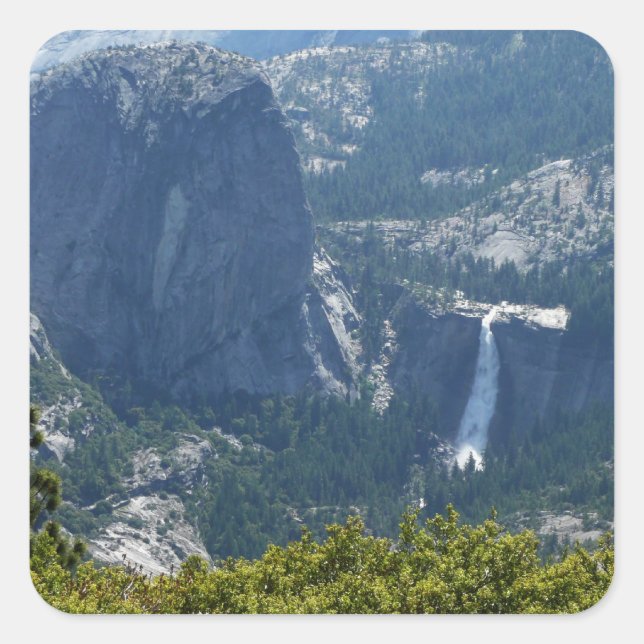 Pegatina Cuadrada Nevada Falls desde el Panorama Trail (Anverso)