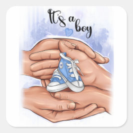 Pegatina Cuadrada New Baby Announcement – Parents Holding Baby 👣