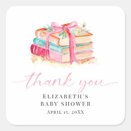 Pegatina Cuadrada New Chapter Baby Shower Watercolor Pink Thank you