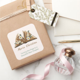 Pegatina Cuadrada New Chapter Begins Turning the Page Floral