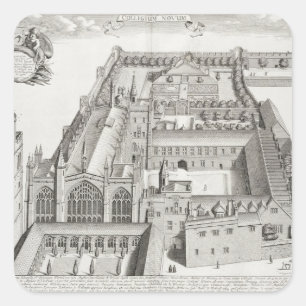 Pegatina Cuadrada New College, Oxford, de 'Oxonia Illustrata', pub