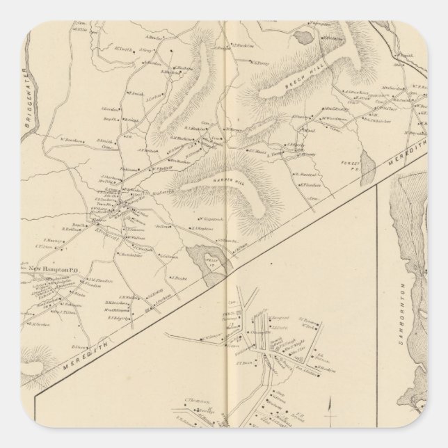 Pegatina Cuadrada New Hampton, Belknap Co (Anverso)