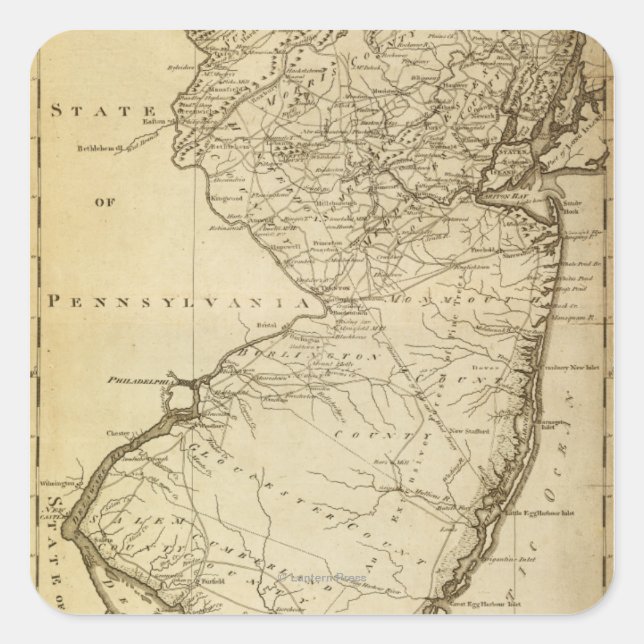 Pegatina Cuadrada New JerseyPanoramic MapNew Jersey (Anverso)