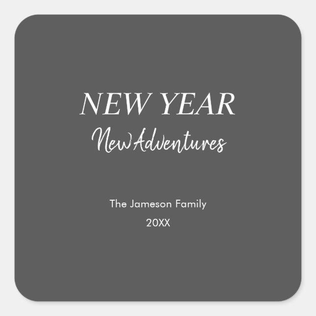 Pegatina Cuadrada New Year New Adventures | Charcoal Gray Holiday (Anverso)