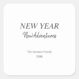 Pegatina Cuadrada New Year New Adventures | Minimal White Holiday