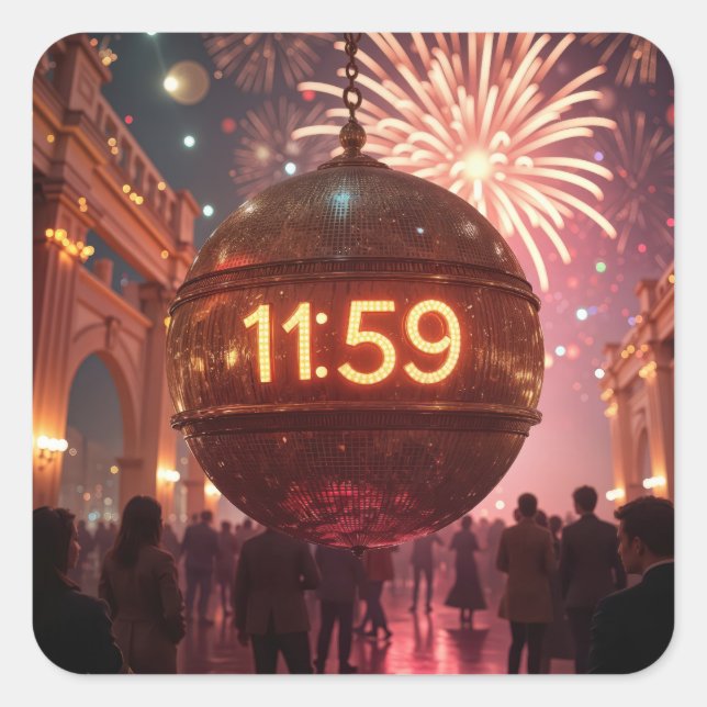 Pegatina Cuadrada New Year's Eve Countdown Clock with Fireworks (Anverso)