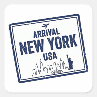 Pegatina Cuadrada New York Passport Stamp Arrival USA