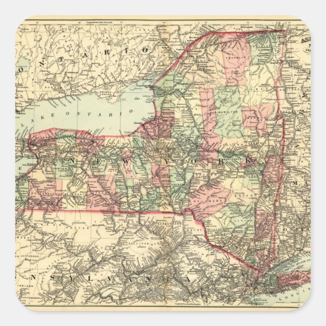 Pegatina Cuadrada New YorkPanoramic MapNew York (Anverso)