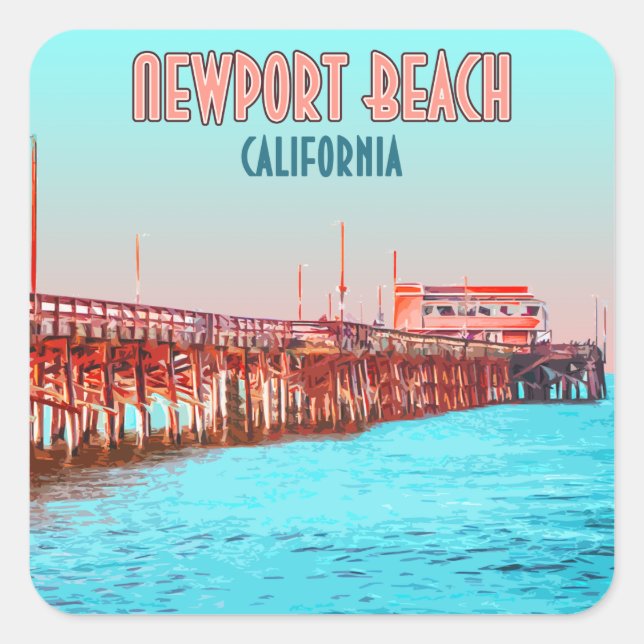 Pegatina Cuadrada Newport Beach California (Anverso)