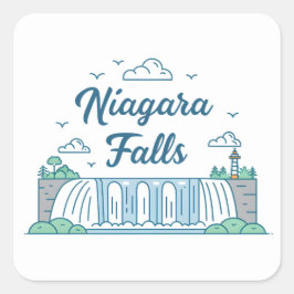 Pegatina Cuadrada Niagara Falls Minimal Flat Design Illustration