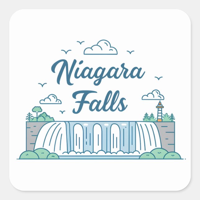 Pegatina Cuadrada Niagara Falls Minimal Flat Design Illustration (Anverso)