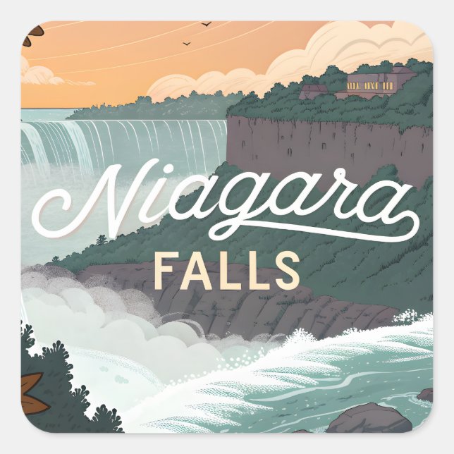 Pegatina Cuadrada Niagara Falls Retro Vintage Poster Illustration (Anverso)