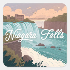 Pegatina Cuadrada Niagara Falls Scenic Illustration at Sunset