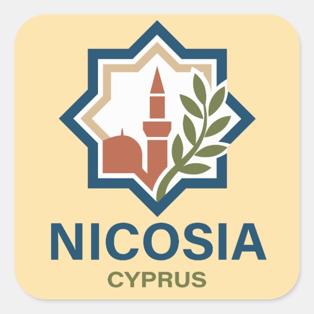 Pegatina Cuadrada Nicosia Chipre Mediterráneo (Anverso)
