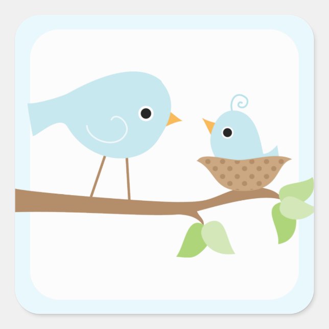Pegatina Cuadrada Nido de pájaro bebé (azul) (Anverso)