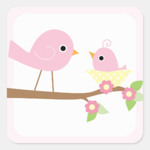 Pegatina Cuadrada Nido de pájaro bebé (rosa)