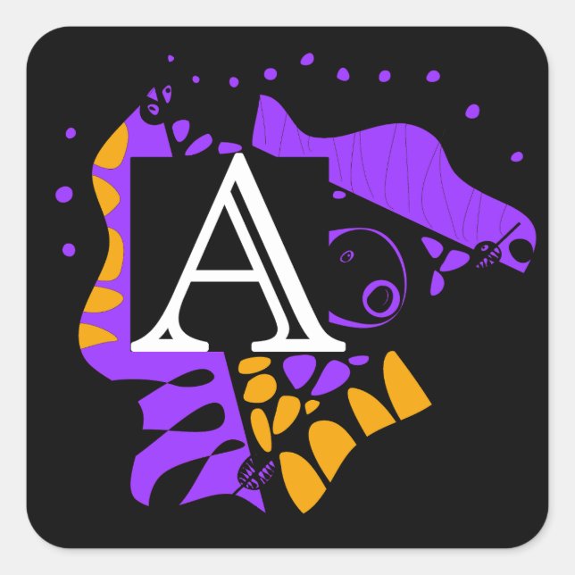 Pegatina Cuadrada Nido de pájaro - Carta inicial personalizada A (Anverso)