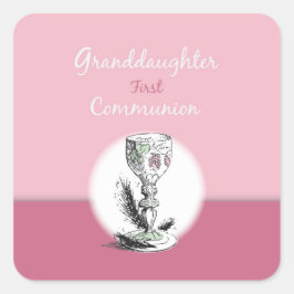 Pegatina Cuadrada Nieta primera comunión rosa, cáliz