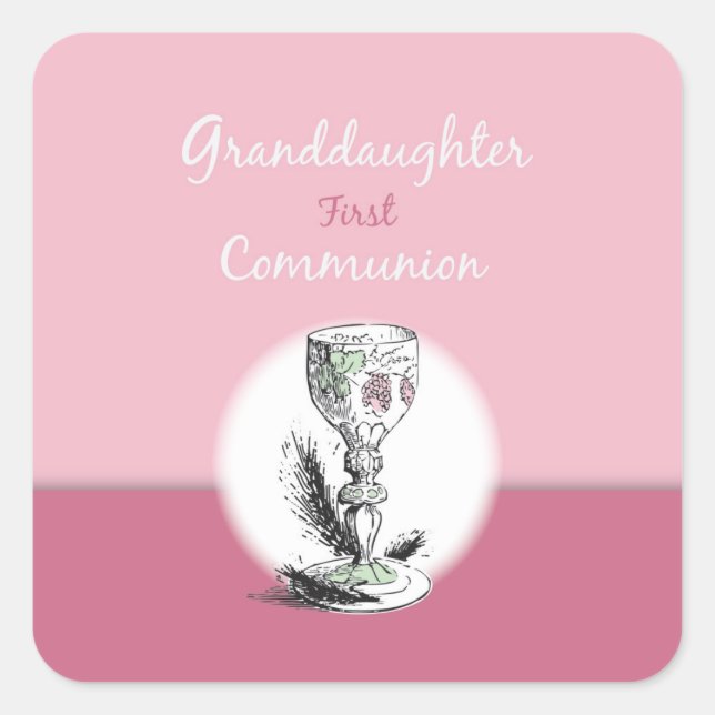 Pegatina Cuadrada Nieta primera comunión rosa, cáliz (Anverso)