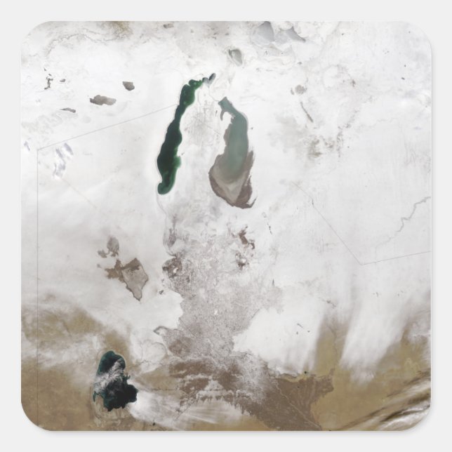 Pegatina Cuadrada Nieve alrededor del mar de Aral (Anverso)