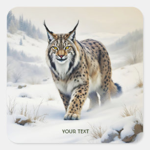 Pegatina Cuadrada Nieve de invierno de Fantasy Cute Lynx