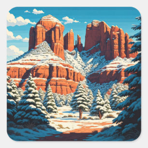 Pegatina Cuadrada nieve de las rocas rojas de viaje de Sedona Arizon