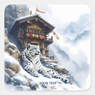 Pegatina Cuadrada Nieve de Leopardo Blanco dulce